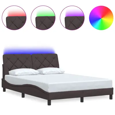 Posteljni okvir - Dvoposteljna postelja - Zakonska postelja z LED brez vzmetnice temno rjav 140x200 cm