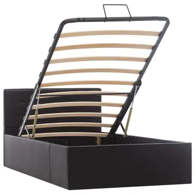 Dvižni Posteljni okvir - Enojna postelja - Postelja za odrasle črno umetno usnje 90x200 cm