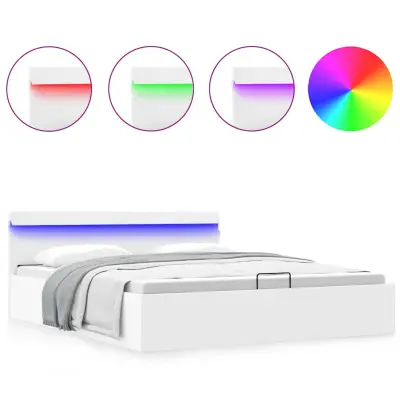 Dvižni Posteljni okvir - Dvoposteljna postelja - Zakonska postelja LED belo umetno usnje 160x200 cm