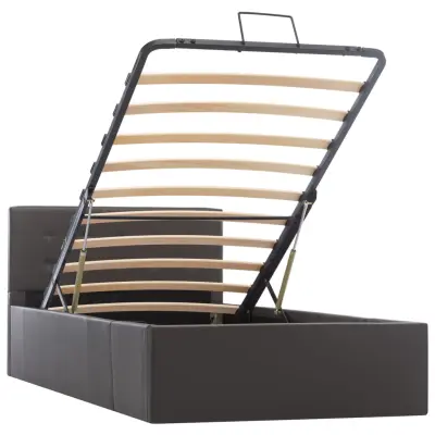 Dvižni Posteljni okvir - Enojna postelja - Postelja za odrasle sivo umetno usnje 100x200 cm