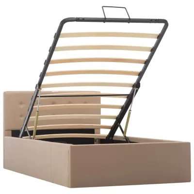 Dvižni Posteljni okvir - Enojna postelja - Postelja za odrasle kapučino umetno usnje 100x200 cm