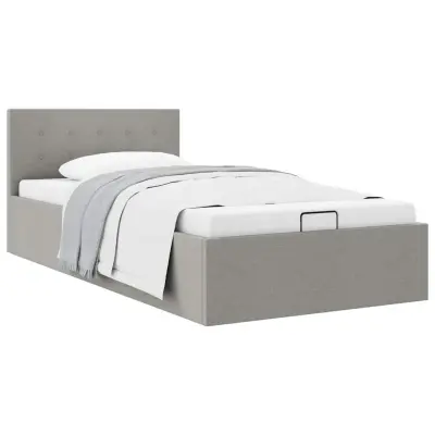 Dvižni Posteljni okvir - Enojna postelja - Postelja za odrasle svetlo sivo blago 100x200 cm