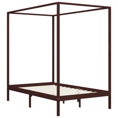 Posteljni okvir - Dvoposteljna postelja - Zakonska postelja z baldahinom temno rjav iz borovine 120x200 cm