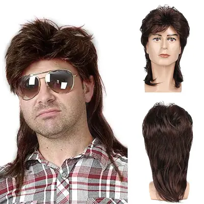 Moška lasulja Mullet, retro pričeska iz 80-ih DarkBrown