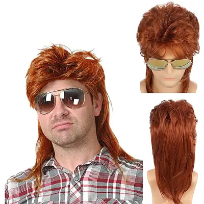 Moška lasulja Mullet, retro pričeska iz 80-ih reddish brown