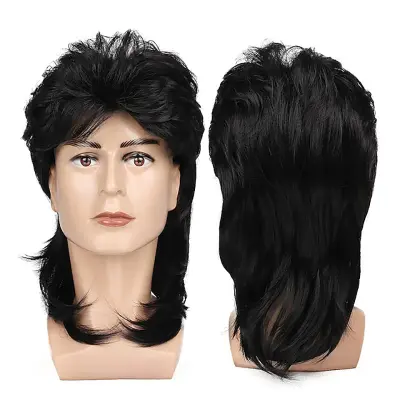 Moška lasulja Mullet, retro pričeska iz 80-ih Black