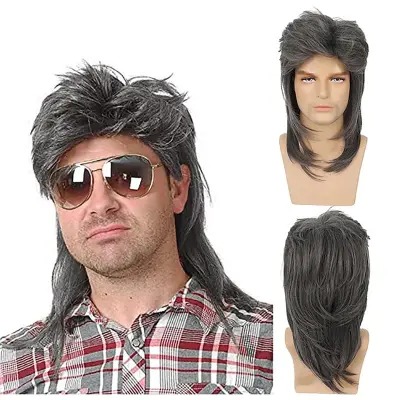 Moška lasulja Mullet, retro pričeska iz 80-ih Grey