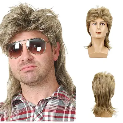 Moška lasulja Mullet, retro pričeska iz 80-ih LightBrown