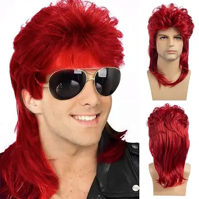 Moška lasulja Mullet, retro pričeska iz 80-ih Red