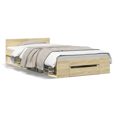 Posteljni okvir - Enojna postelja - Postelja za odrasle s predalom sonoma hrast 100x200 cm inž. les