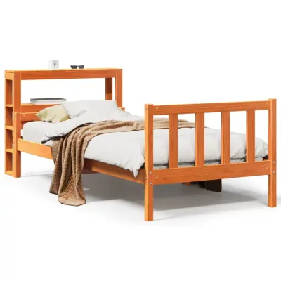 Posteljni okvir - Enojna postelja - Postelja za odrasle z vzglavjem voščeno rjava 75x190 cm borovina