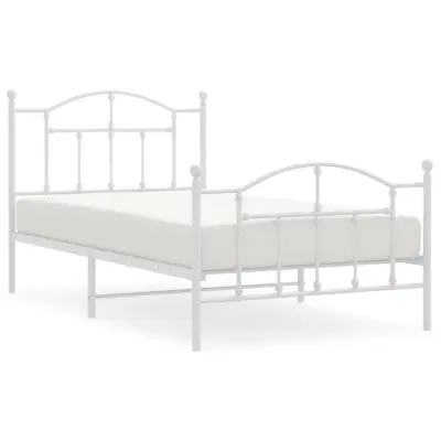 Kovinski Posteljni okvir - Enojna postelja - Postelja za odrasle z vzglavjem in vznožjem bel 100x190 cm