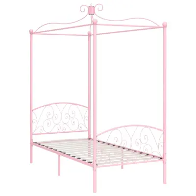 Posteljni okvir - Enojna postelja - Postelja za odrasle z ogrodjem za baldahin roza kovinski 100x200 cm