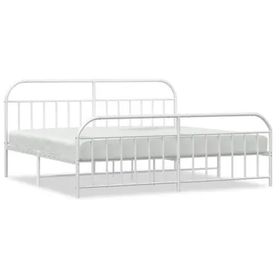 Kovinski Posteljni okvir - Dvoposteljna postelja - Zakonska postelja z vzglavjem in vznožjem bel 200x200 cm