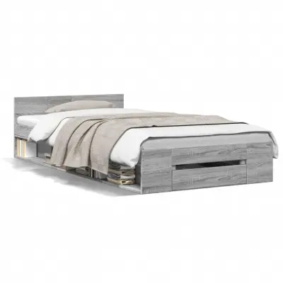 Posteljni okvir - Enojna postelja - Postelja za odrasle s predalom siva sonoma 90x200 cm inženirski les