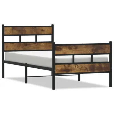 Kovinski Posteljni okvir - Enojna postelja - Postelja za odrasle brez vzmetnice dimljen hrast 90x190 cm