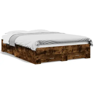 Posteljni okvir - Dvoposteljna postelja - Zakonska postelja s predali dimljen hrast 120x190 cm inž. les