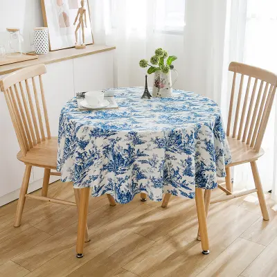 Prtomiz z botaničnim potiskom - okrogel, 150 cm Blue
