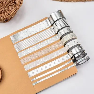Komplet washi trakov v mornarsko modri barvi s folijo White