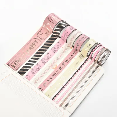 Komplet washi trakov v mornarsko modri barvi s folijo Pink
