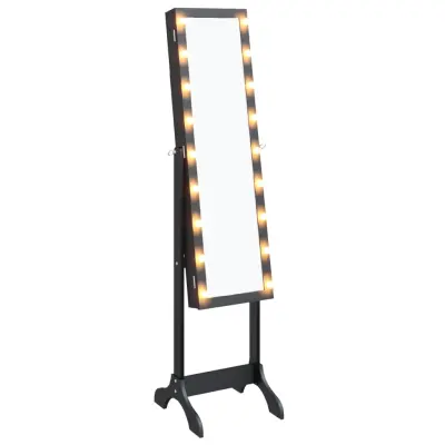Prostostoječe Ogledalo - Zrcalo - Kozmetično ogledalo z LED lučkami črno 34x37x146 cm