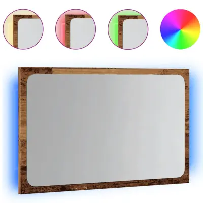 Kopalniško Ogledalo - Zrcalo - Kozmetično ogledalo z LED lučkami starinski les 60x8,5x38 cm