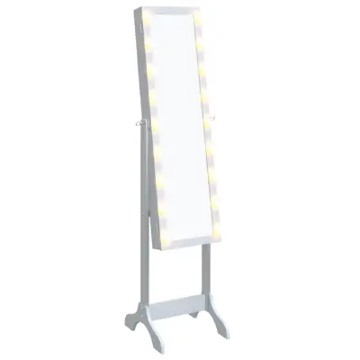 Prostostoječe Ogledalo - Zrcalo - Kozmetično ogledalo z LED lučkami belo 34x37x146 cm