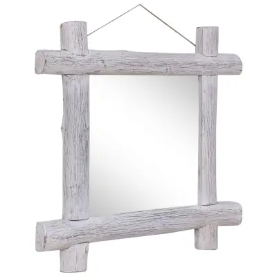 Ogledalo - Zrcalo - Kozmetično ogledalo iz lesa belo 70x70 cm trden predelan les