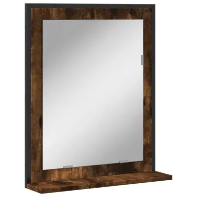 Kopalniško Ogledalo - Zrcalo - Kozmetično ogledalo s polico dimljeni hrast 50x12x60 cm