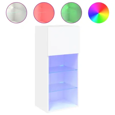 TV omarica - TV stojalo - Televizijska omarica z LED lučmi bela 40,5x30x90 cm