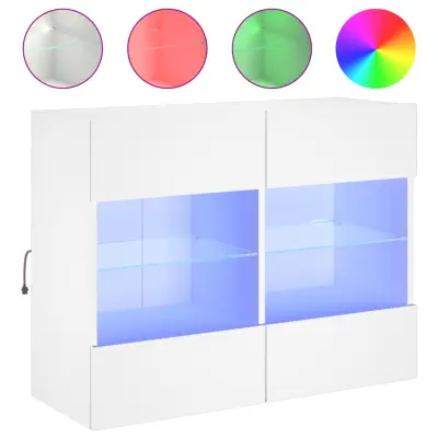 Stenska TV omarica - TV stojalo - Televizijska omarica z LED lučkami bela 78,5x30x60,5 cm