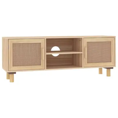 TV omarica - TV stojalo - Televizijska omarica Rjavo 105x30x40 cm trdna borovina in naravni ratan