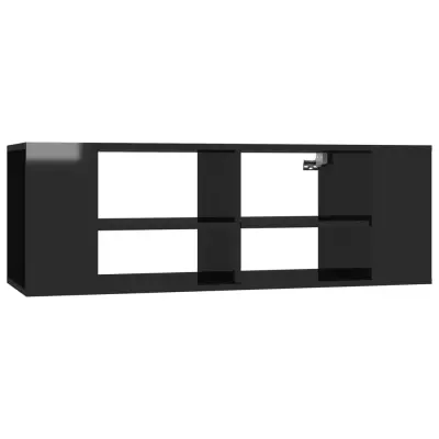 Stenska TV omarica - TV stojalo - Televizijska omarica visok sijaj črna 102x35x35 cm iverna plošča