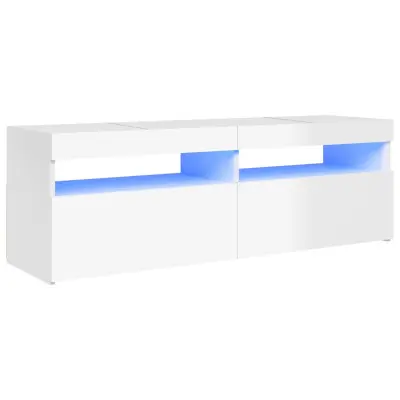 TV omarica - TV stojalo - Televizijska omarica z LED lučkami visok sijaj bela 120x35x40 cm