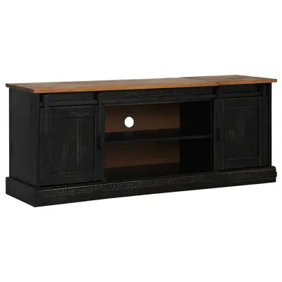 TV omarica - TV stojalo - Televizijska omarica HALDEN 2 drsna vrata črna 150x40x60 cm masivni les