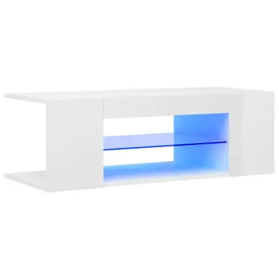 TV omarica - TV stojalo - Televizijska omarica z LED lučkami visok sijaj bela 90x39x30 cm