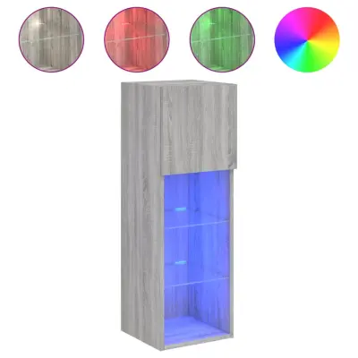TV omarica - TV stojalo - Televizijska omarica z LED lučmi siva sonoma 30,5x30x90 cm
