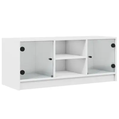 TV omarica - TV stojalo - Televizijska omarica s steklenimi vrati bela 102x37x42 cm