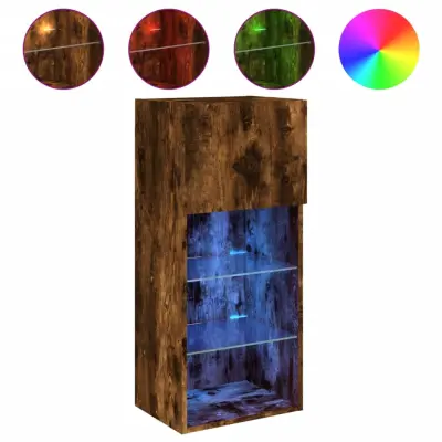 TV omarica - TV stojalo - Televizijska omarica z LED lučkami dimljeni hrast 40,5x30x90 cm