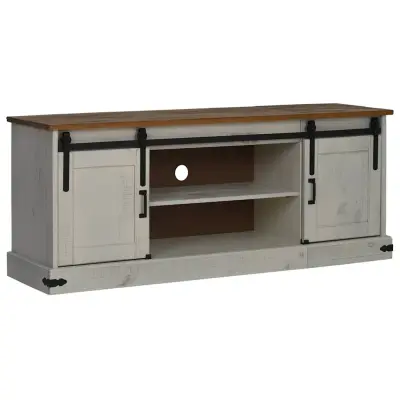 TV omarica - TV stojalo - Televizijska omarica HALDEN 2 drsna vrata bela 150x40x60 cm masivni les