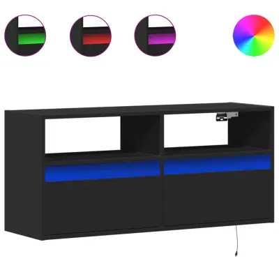 Stenska TV omarica - TV stojalo - Televizijska omarica z LED lučkami črna 100x31x45 cm