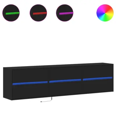 Stenska TV omarica - TV stojalo - Televizijska omarica z LED lučkami črna 180x31x45 cm