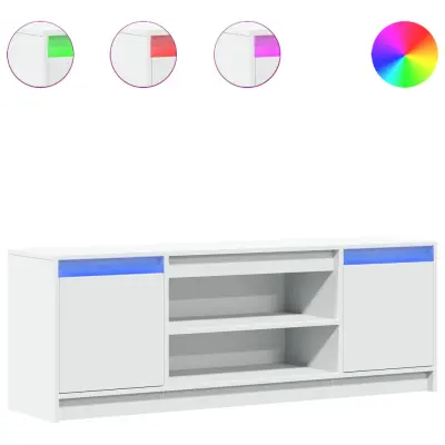 TV omarica - TV stojalo - Televizijska omarica z LED bela 139,5x34x50 cm inženirski les