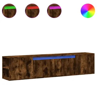 Stenska TV omarica - TV stojalo - Televizijska omarica z LED lučkami dimljeni hrast 180x31x39,5 cm
