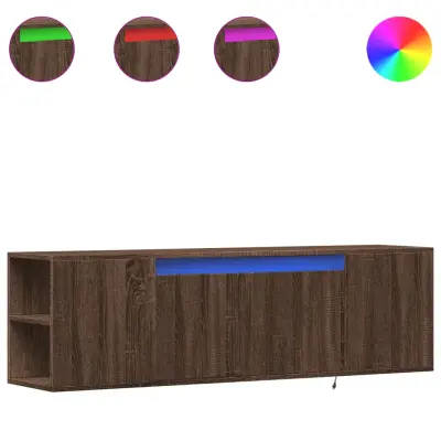 Stenska TV omarica - TV stojalo - Televizijska omarica z LED lučkami rjavi hrast 135x31x39,5 cm