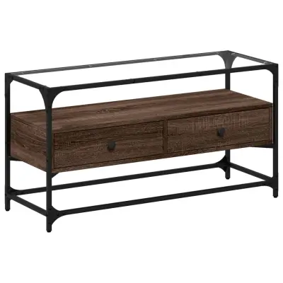 TV omarica - TV stojalo - Televizijska omarica s stekleno ploščo rjavi hrast 98x35x51 cm inž. les