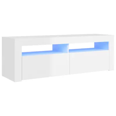 TV omarica - TV stojalo - Televizijska omarica z LED lučkami visok sijaj bela 120x35x40 cm