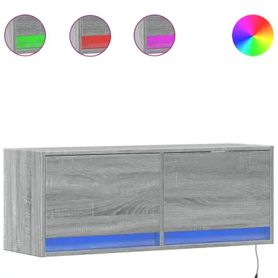 Stenska TV omarica - TV stojalo - Televizijska omarica z LED lučkami siva sonoma 100x31x38 cm