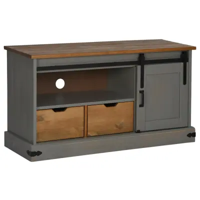TV omarica - TV stojalo - Televizijska omarica HALDEN z drsnimi vrati sive 110x40x60 cm masivni les