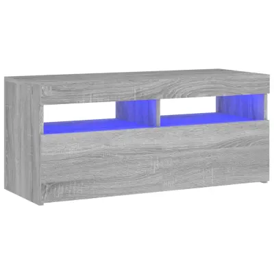 TV omarica - TV stojalo - Televizijska omarica z LED lučkami siva sonoma 90x35x40 cm